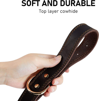 Leather Dog Collar, Genuine Heavy Duty Wide Dog Collar for Small,Medium,Large and Extra Large Dog (S: 0.8" Wide for 13.4"-15.8" Neck, Dual Stitch - Brown)